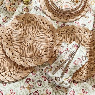 pottery barn wicker charger plates