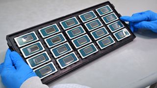 A tray of Meteor Lake CPUs