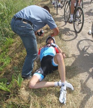 Frank Schlecks crashes out on stage three, Tour de France 2010