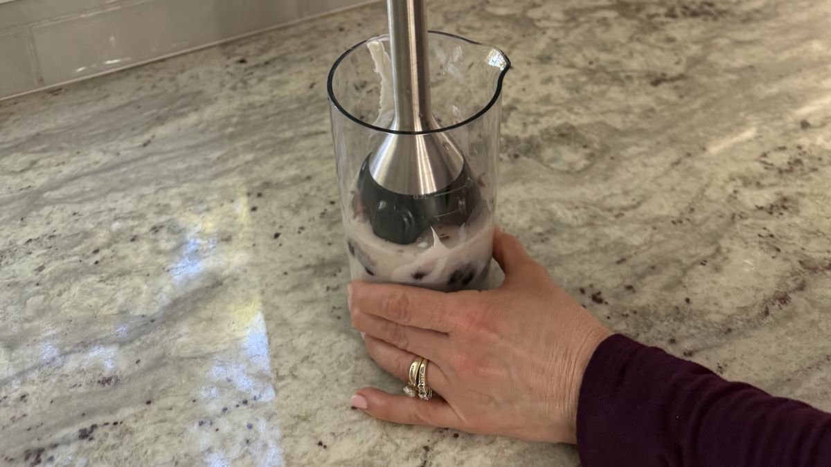 Ninja Power Duo Immersion Blender with Whisk making smoothies