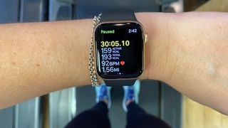 A screenshot of an Apple Watch 6 following the TikTok 12-3-30 treadmill workout