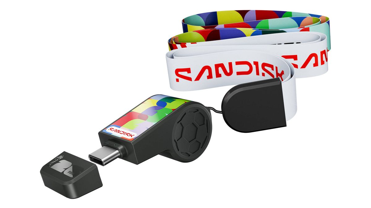 SanDisk FIFA World Cup 2026 flash drive against a white background