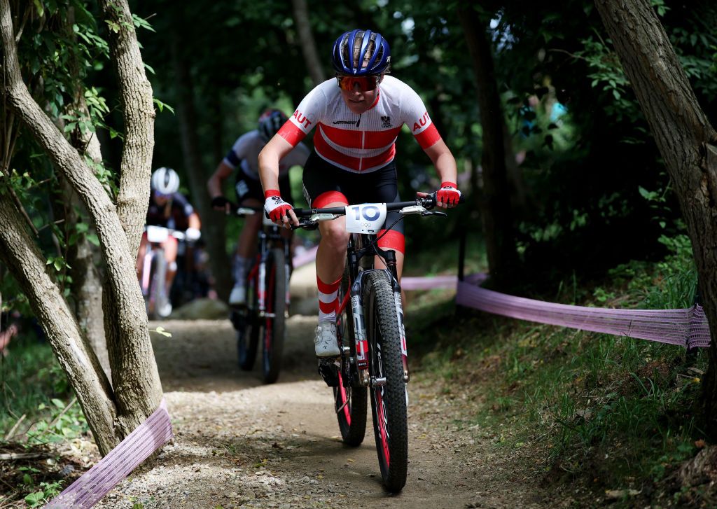 ELANCOURT FRANCE JULY 28 Laura Stigger of Team Austria competes during the Womens CrossCountry Cycling Mountain Bike Gold Medal race on day two of the Olympic Games Paris 2024 at Elancourt Hill on July 28 2024 in Elancourt France Photo by Jared C TiltonGetty Images