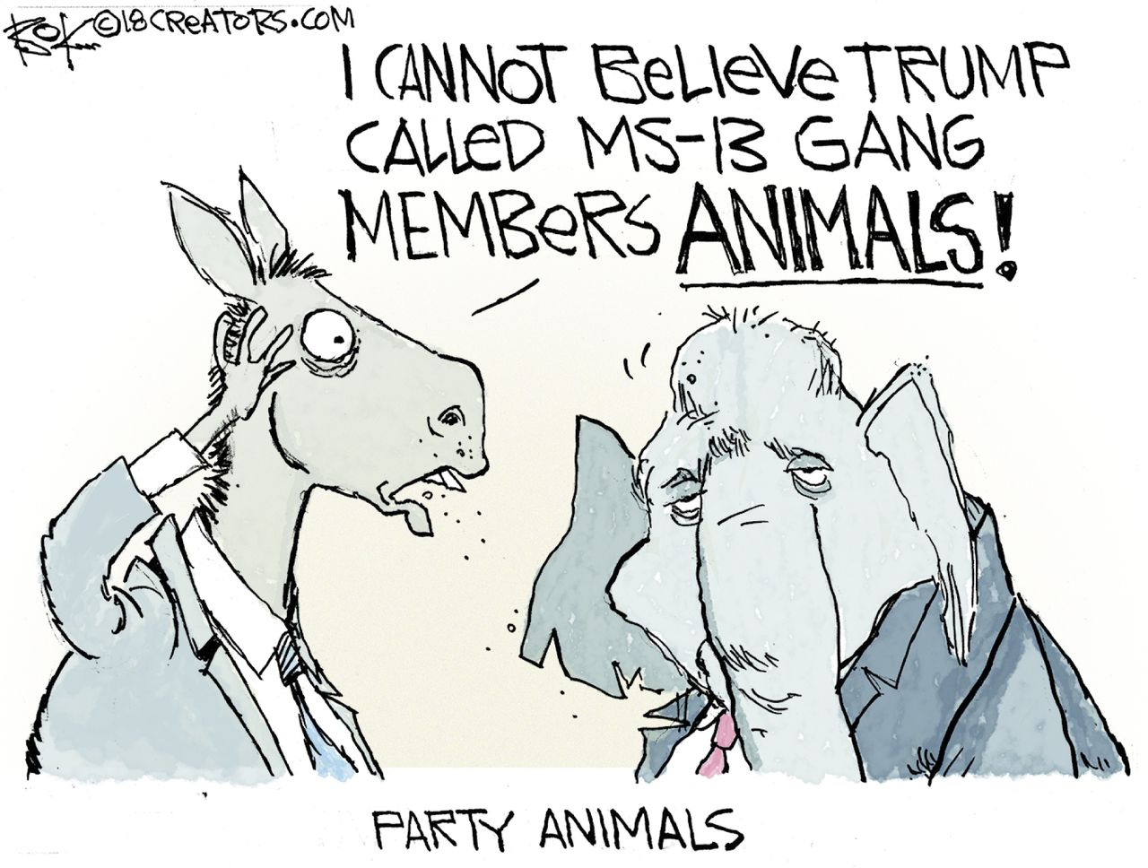 Political cartoon US MS 13 animals Democrat Republican