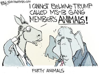 Political cartoon US MS 13 animals Democrat Republican