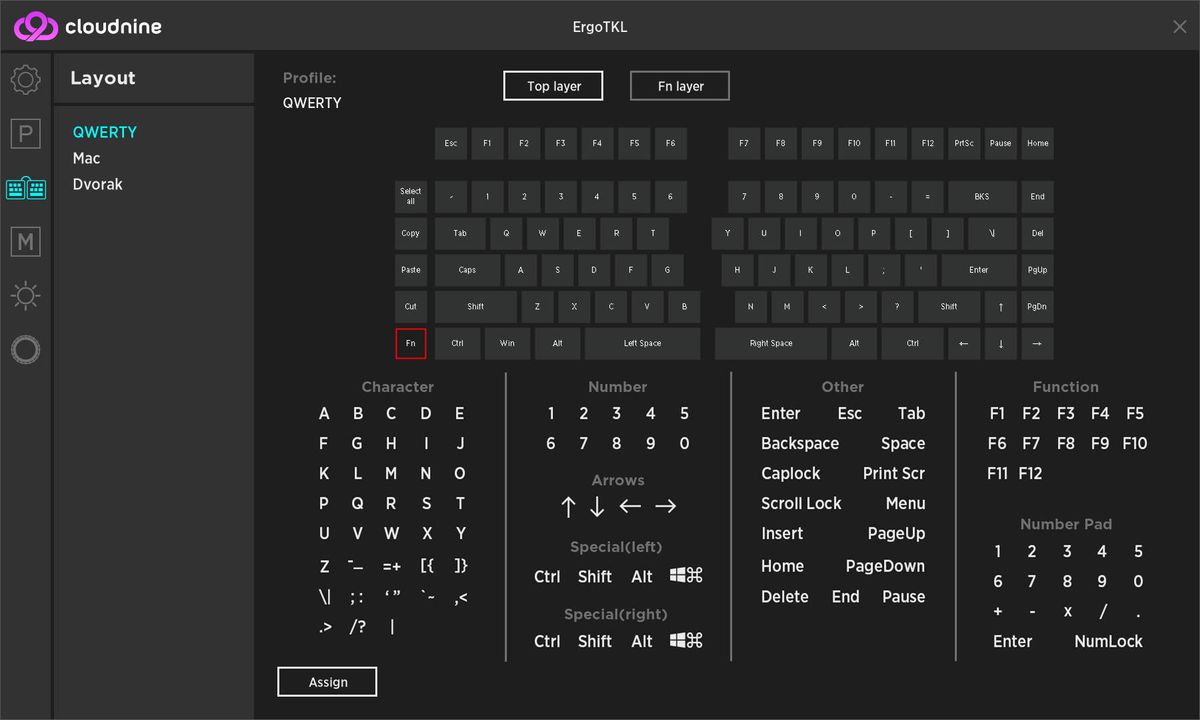 Cloud Nine application for the C959 Ergo ergonomic mechanical keyboard