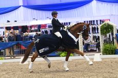 Sadie Smith and Times Oddjob win the Equi-Trek elementary gold at the NAF Five Star Winter Dressage Championships