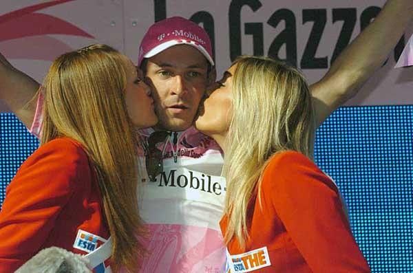 Olaf Pollack (T-Mobile) gets a kiss for his efforts in Busseto