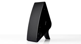 Samsung M5 wireless speaker on a black background