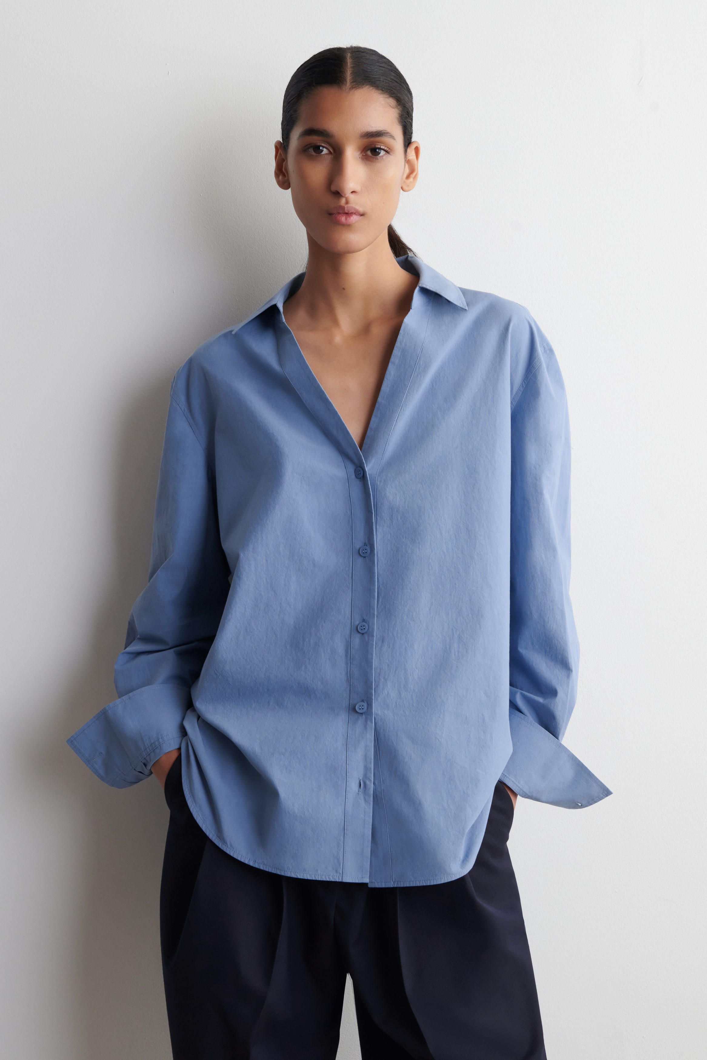Open-Collar Cotton-Poplin Shirt