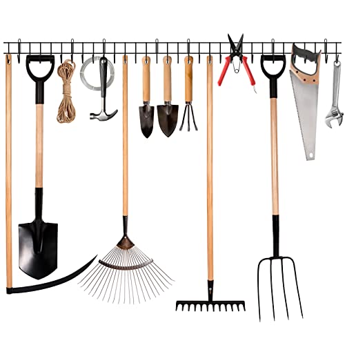Zacurter Garden Tool Rack Garage Tool Organizer Wall Mount Garden Tool Holder Yard Tool Hangers Heavy-Duty Hook Wall Storage Rack Holds Garden Tools, Shovels, Rakes, Hoses, Ropes (64 Inches/160cm)