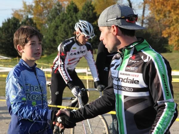 Tim Johnson (Cannondale/Cyclocrossworld.com) and Stefan Milosevic (Chain Reaction) after the race