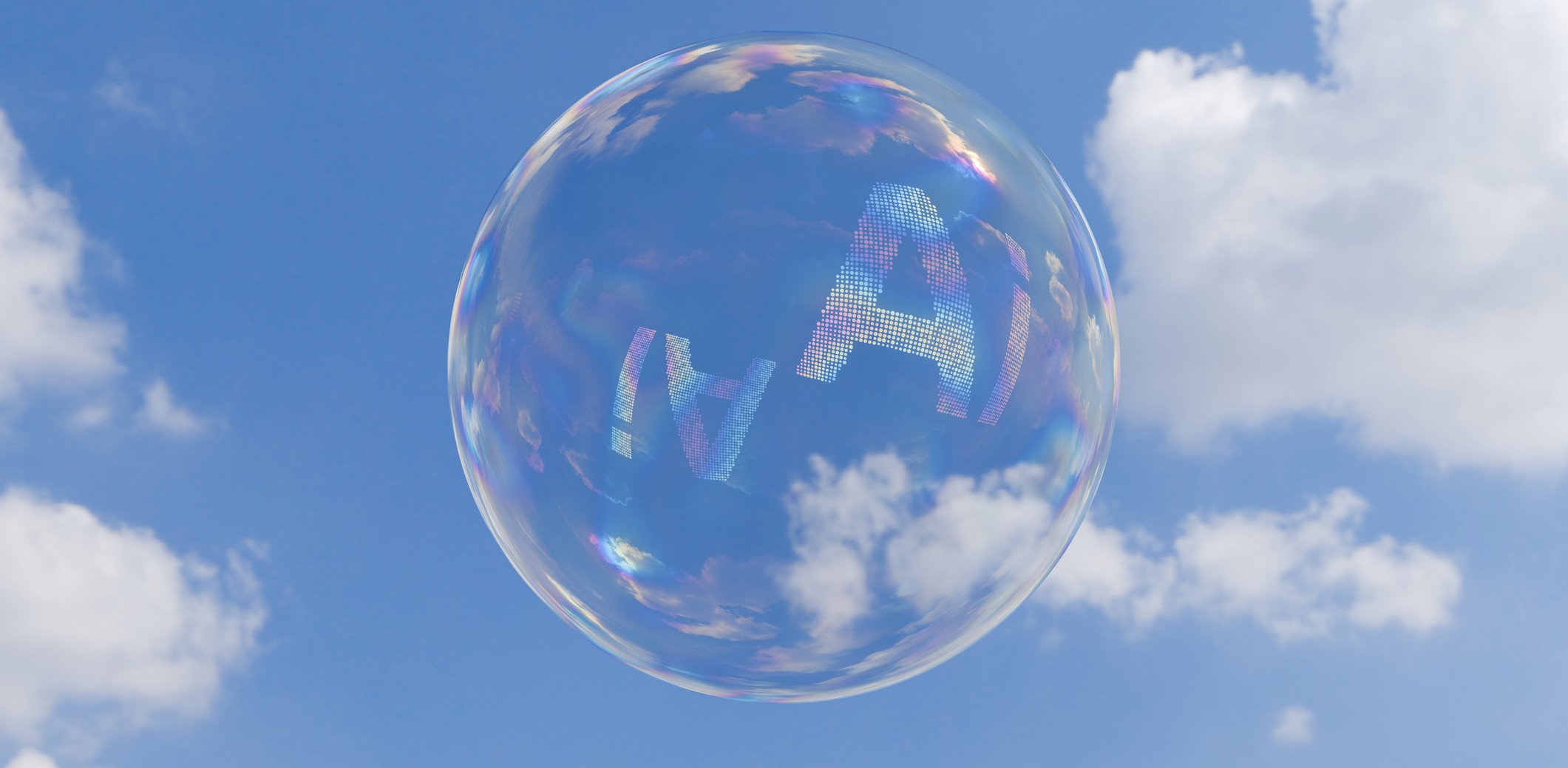 AI bubble floating in a blue sky with clouds