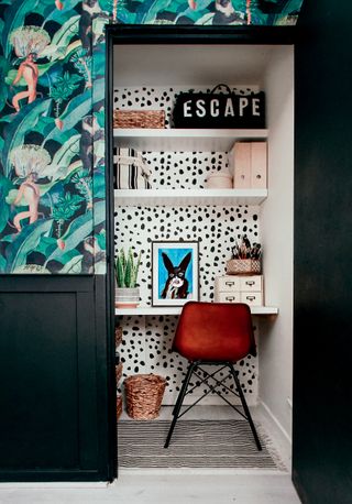 Home office built into an alcove