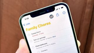 A shared list of tasks in the Reminders app on an iPhone