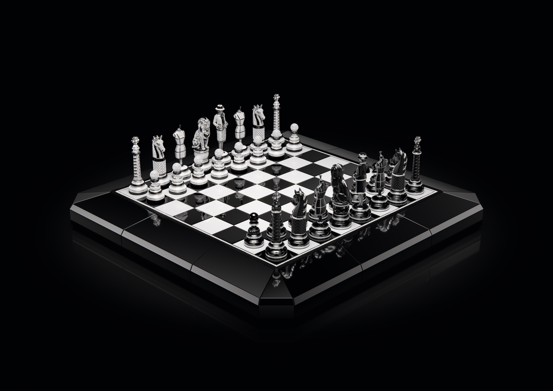 black and white Chanel chess set