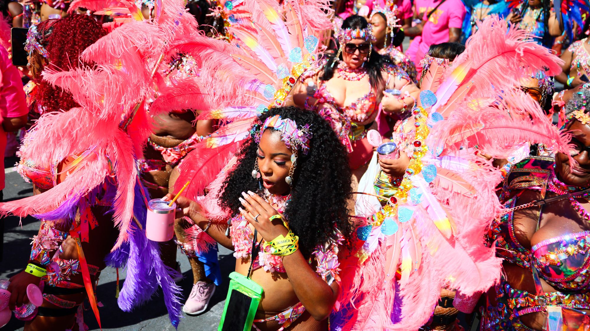 Revellers take part in the Notting Hill Carnival in London, England