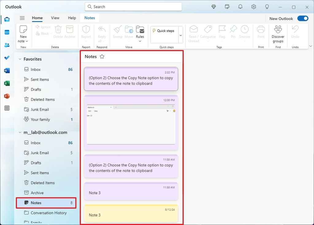 Outlook with Sticky Notes