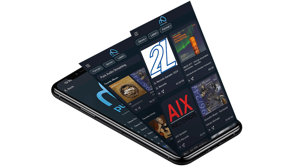 pure audio streaming app graphics displayed on a phone
