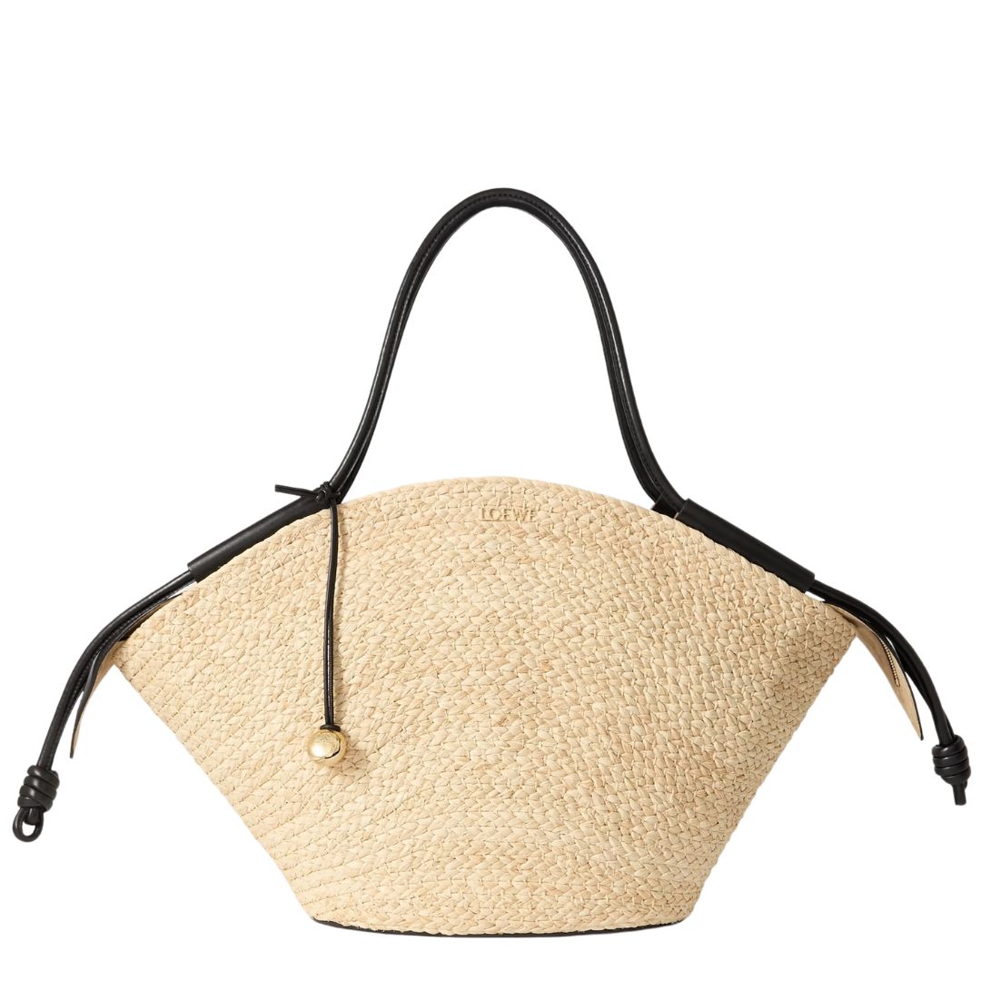 Loewe Paseo Large leather-trimmed raffia tote
