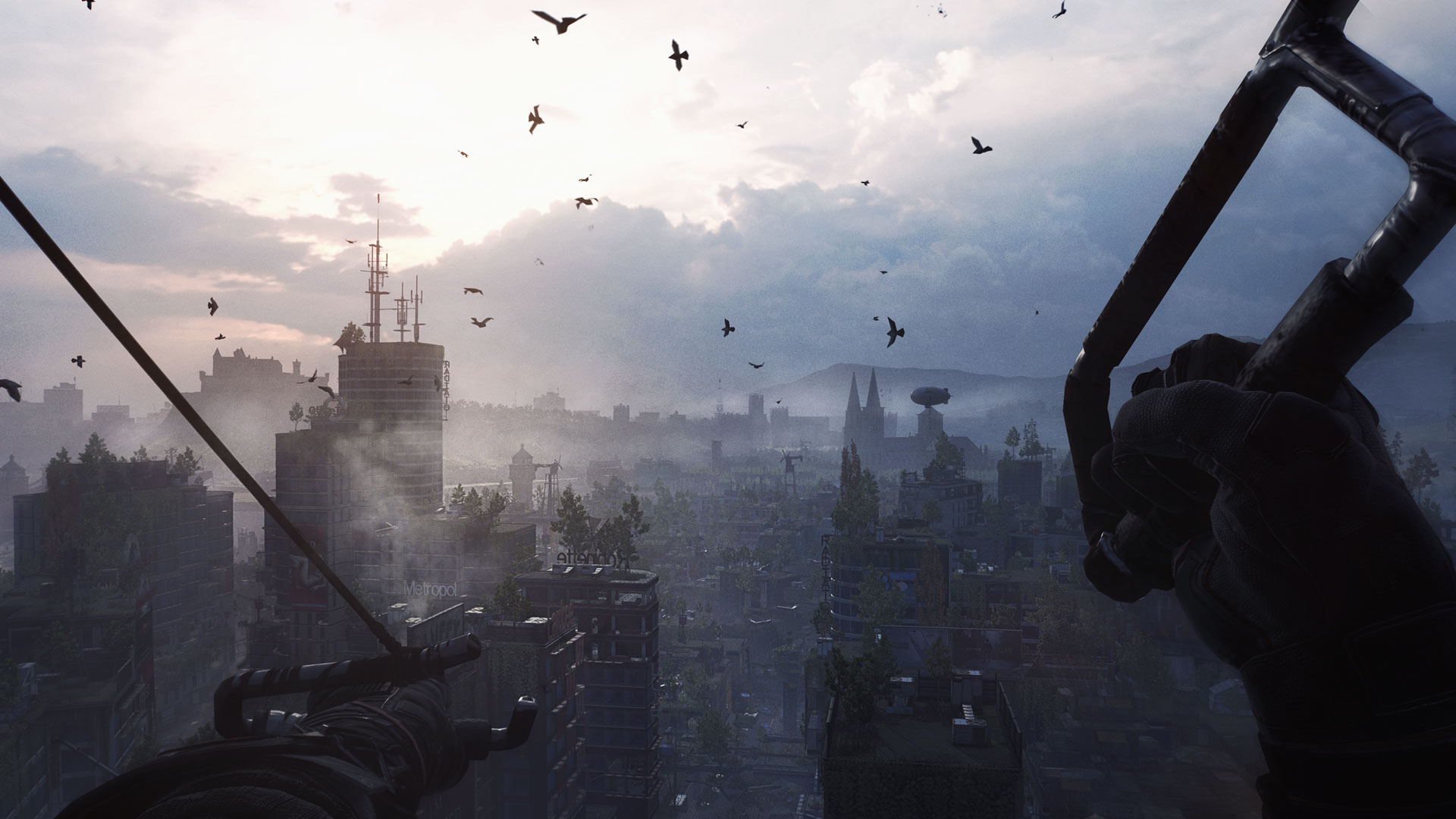 Dying Light 2 Stay Human screenshot of Villedor as seen from a paraglider