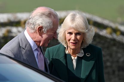 TIPPERARY, IRELAND - MARCH 25: Prince Charles, Prince of Wales and Camilla, Duchess of Cornwall arrive for a visit at the Rock of Cashel on March 25, 2022 in Tipperary, Ireland. This is the fifth time that The Prince of Wales and The Duchess of Cornwall have officially visited Ireland together. The tour takes place as Queen Elizabeth II celebrates her Platinum Jubilee year. (Photo by Stuart C. Wilson/Getty Images)