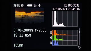 Histogram showing dark, sunset over pylon