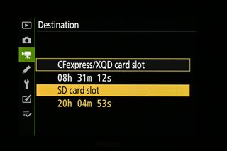 Nikon menu screens for dual memory cards