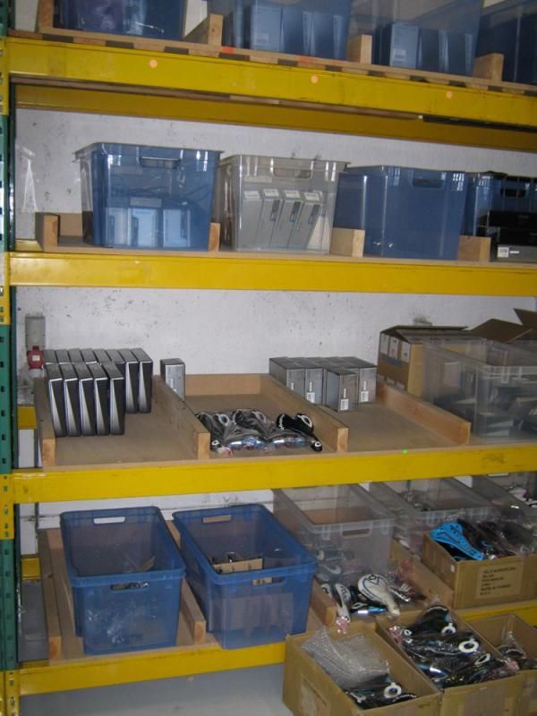 Different spare parts have their own place on the shelf