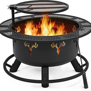 round fire pit with reindeer cut out design