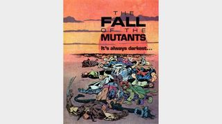 Striking promotional art for Fall of the Mutants featuring the X-Men, all seemingly dead.