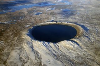 Pingualuit crater in northern Quebec, captured in this aerial image on Oct. 12, 2007.