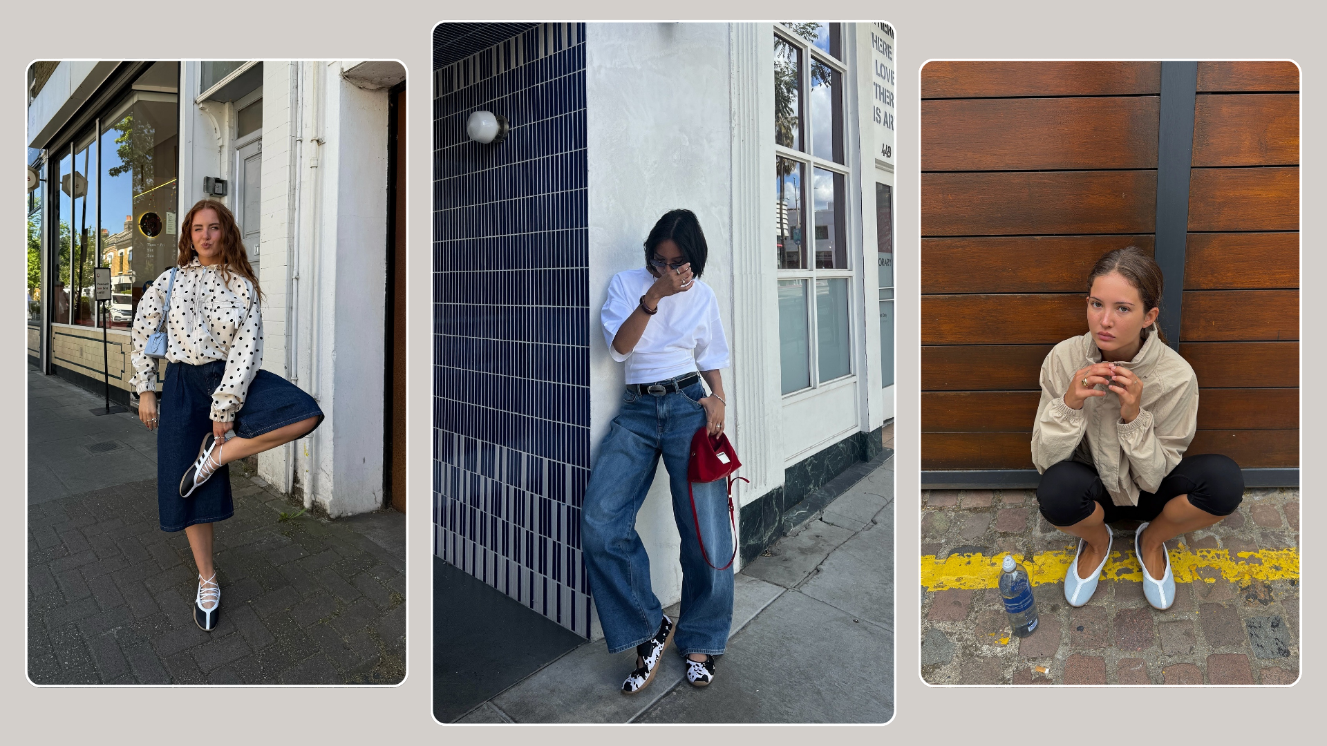 Three fashion people wear Mary Jane Trainer Trend Outfit ideas for spring 2026