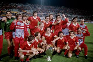 Liverpool celebrate with the European Cup after beating Roma in the 1984 final