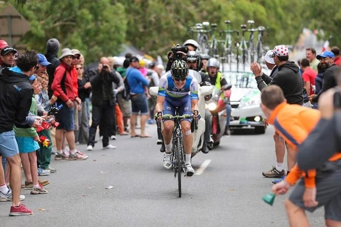Luke Durbridge (Orica GreenEdge) climbs Mt Buninyong for the last time