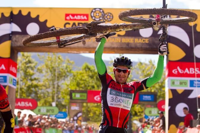 Race winner Kevin Evans after stage 6 of the 2012 Cape Epic