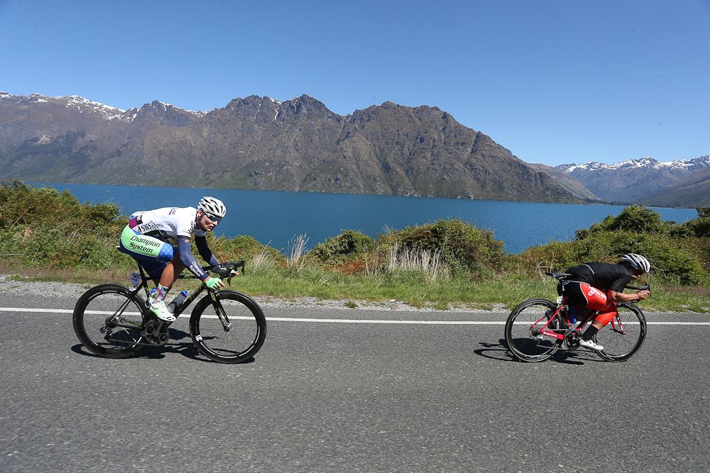 Eric Marcotte glides the Devils Staircase in front of Matt Zenovich in stage four of the Tour of Southland