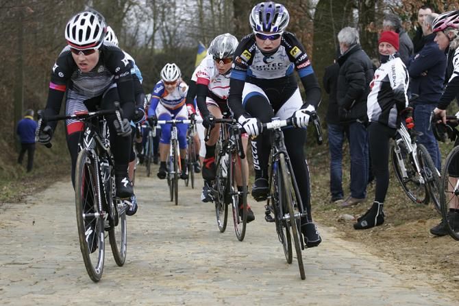 Riders hit the cobbles in the Omloop van het Hageland