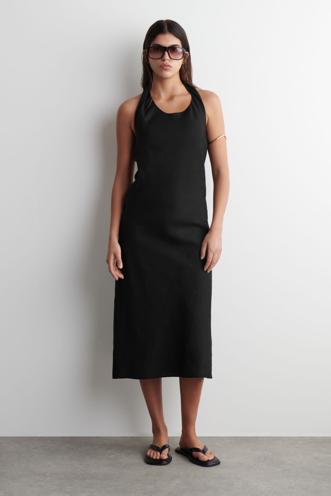 Twisted Linen-Blend Halterneck Dress