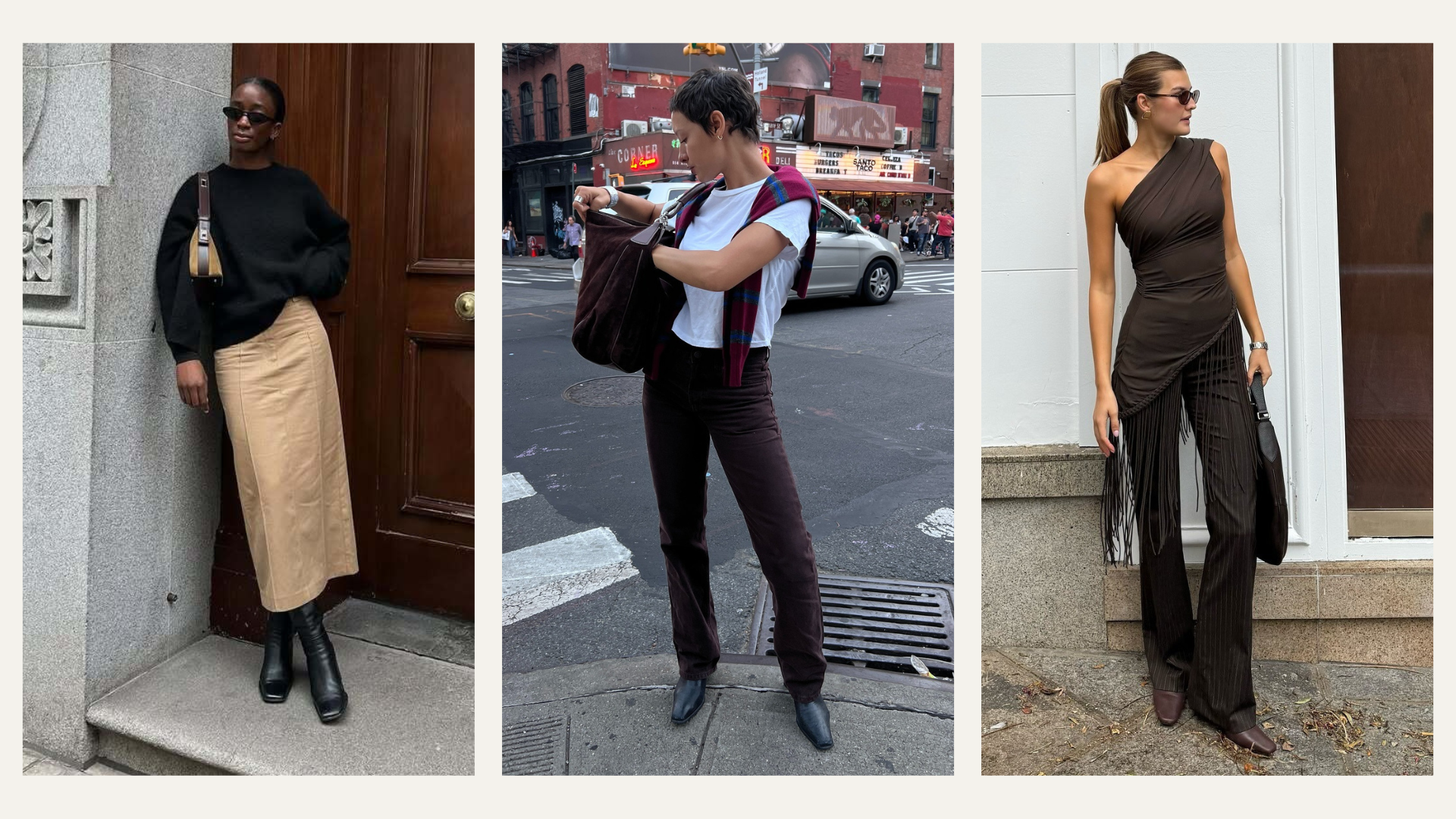 Three fashion people wear the best square toe boot trend.