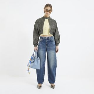 Blue Denim Seamed Barrel Jeans