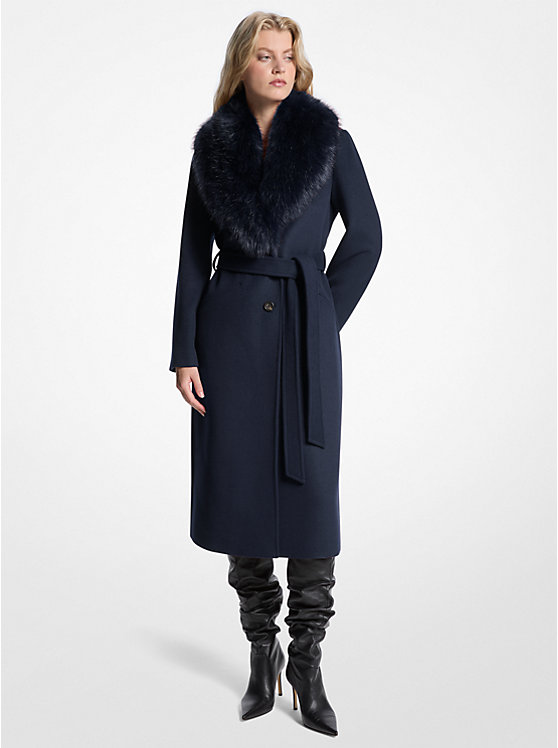 Faux Fur Trim Wool Blend Coat