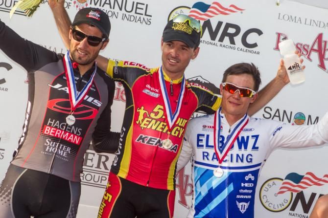 Men's stage 4 podium (L-R): JJ Haedo, 2nd; Francisco Mancebo, 1st; Travis McCabe, 3rd