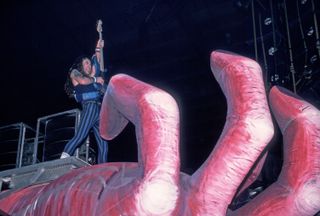 Bruce, "We had two big hydraulic hands, which would raise up – not Spinal Tap at all!"