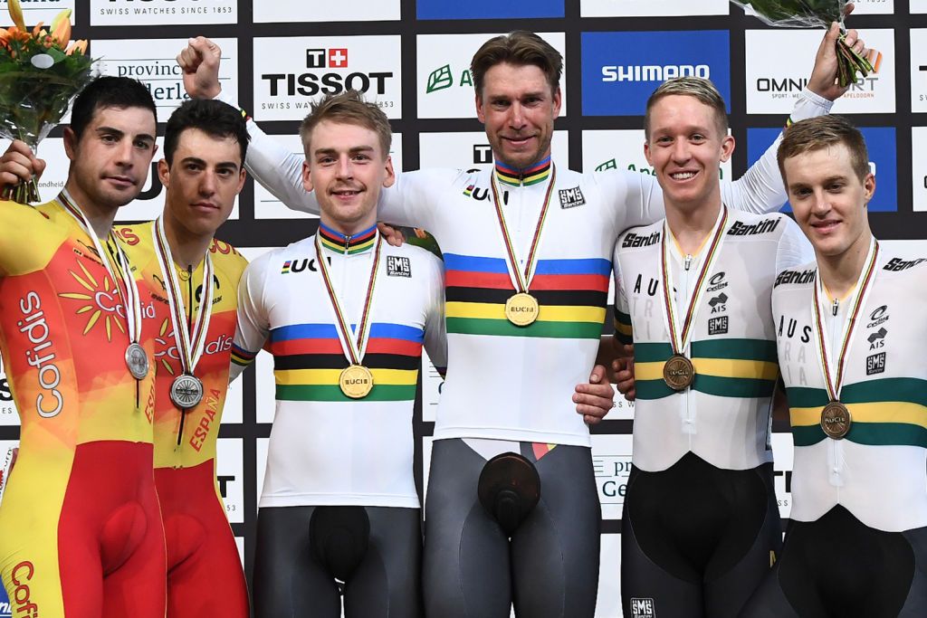 The men's Madison podium