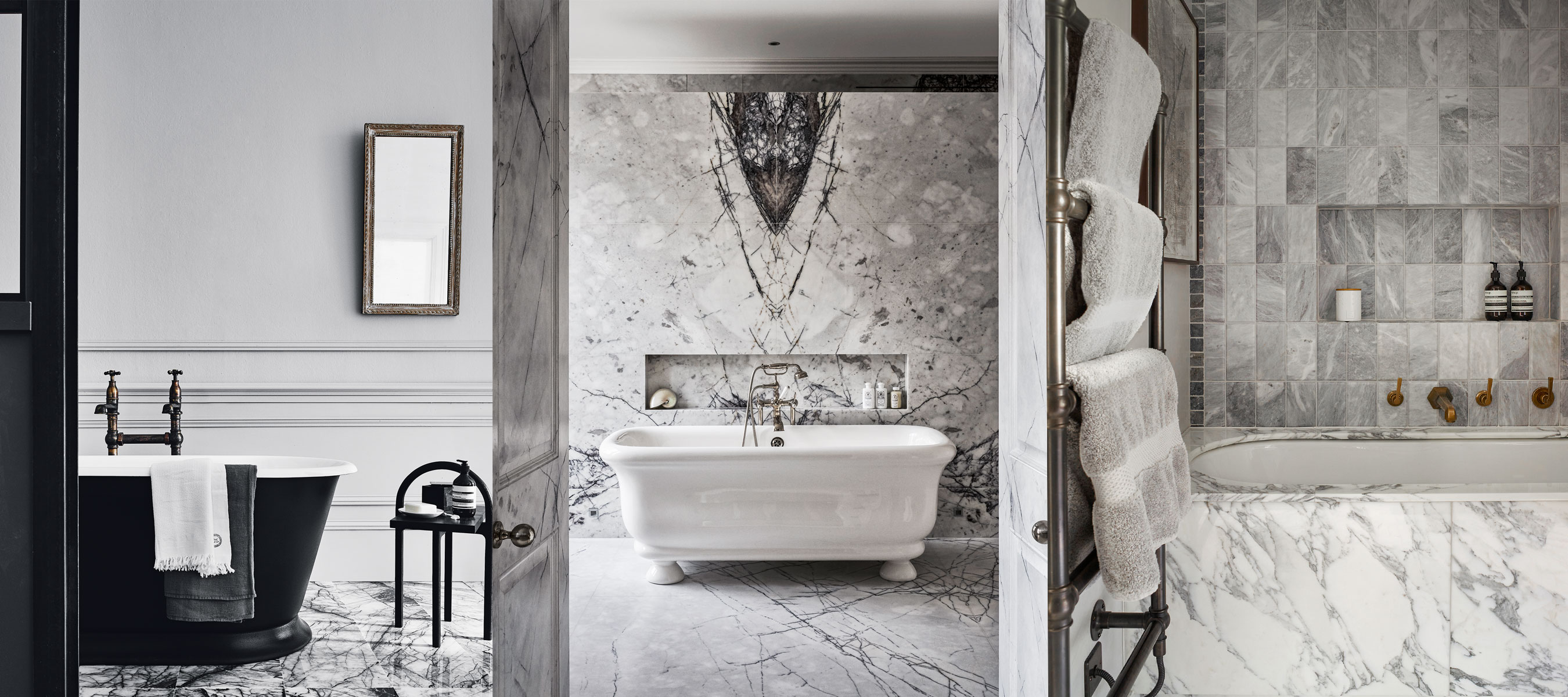 White and Grey Wallpaper  Transitional  bathroom  Cory Connor Design