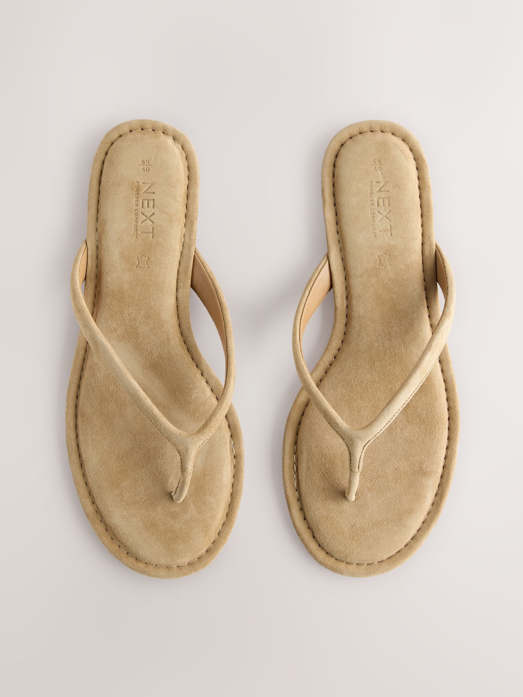 Tan Brown Suede Standard/wide Fit Forever Comfort&amp;reg; Round Toe Leather Thong - Size 3 Eu 35.5