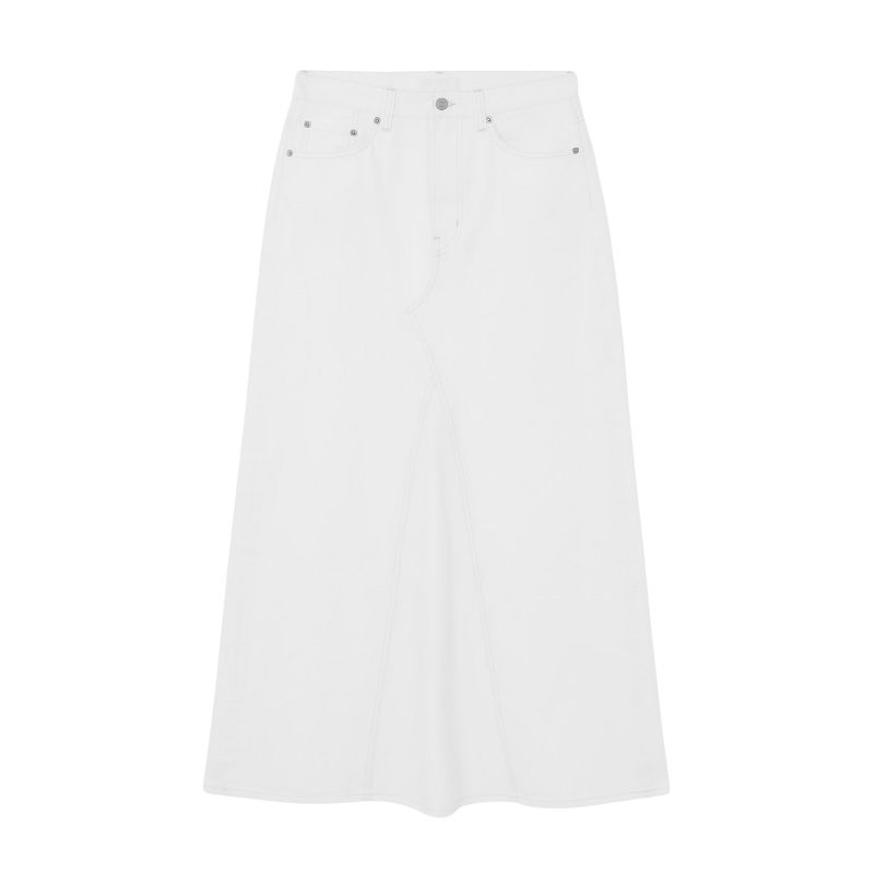 A cutout of a white denim maxi skirt from COS