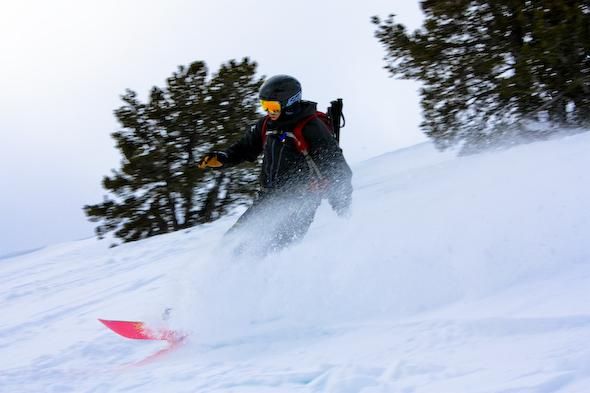 Even the sponsors get in on the fun, Adrian Montgomery splitboarding