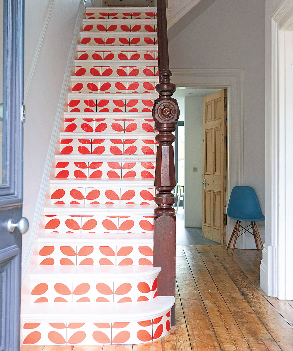 DIY Tile Patterned Stair Risers with Removable Wallpaper  Alice and Lois